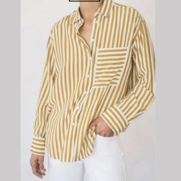 AYR Yellow and White Striped Button Down Shirt - Picture 2 of 9